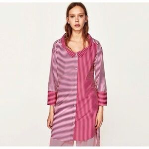 Zara Mixed stripe shirt-style tunic dress